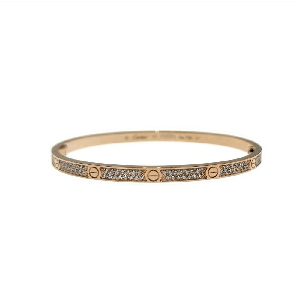 Cartier Love Bracelet Pave Diamond 18K Rose Gold Small Size 17